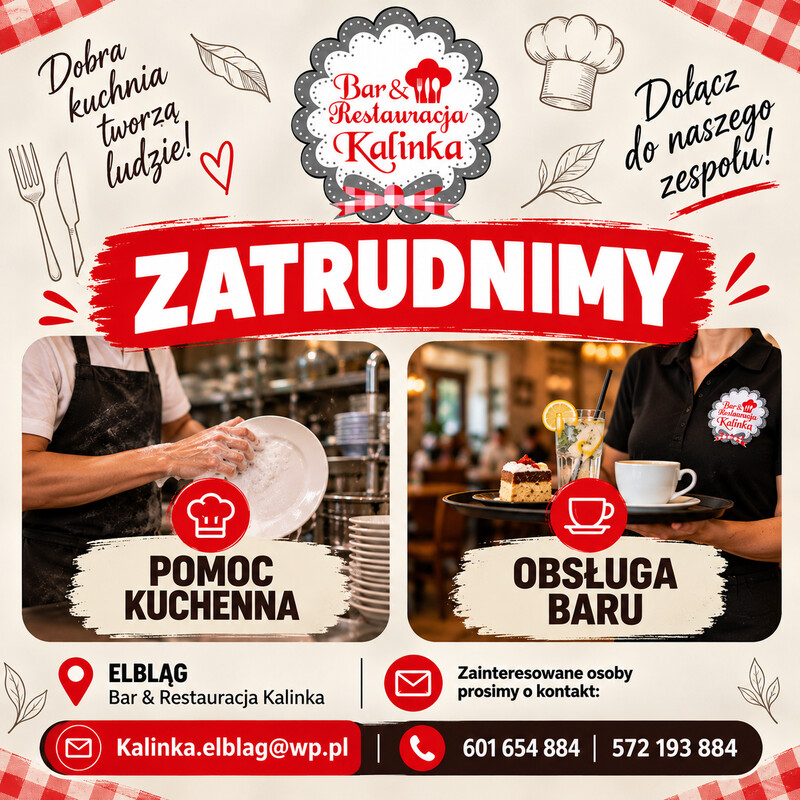 Elbląg KALINKA W ELBLĄGU ZATRUDNI! Powiększamy nasz zespół i szukamy osób do pracy na dwóch stanowiskach: 1.Pomoc