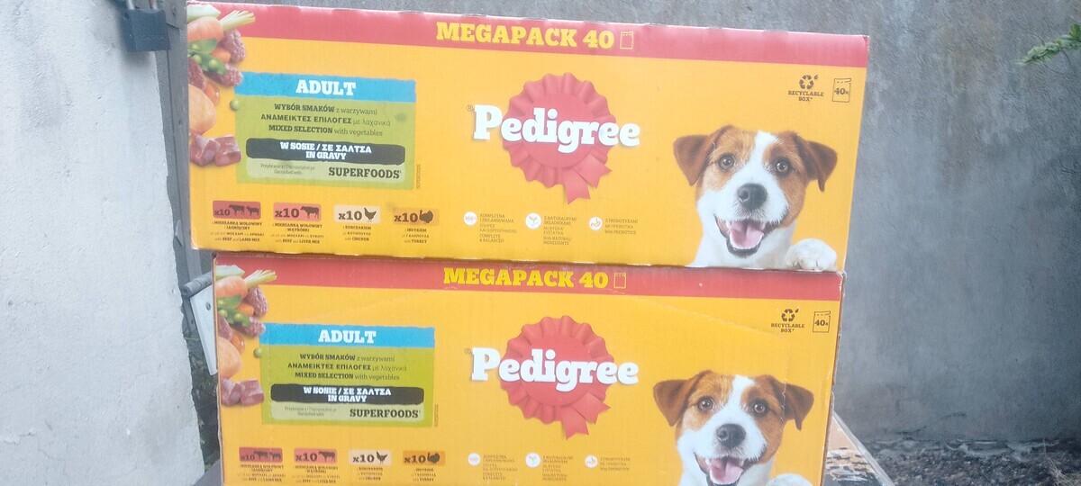 Elbląg Mam do odsprzedania dwie paczki Pedigree po 40 paczuszke 100 g! Locznie 80 szt cena jaka mnie interesuje 110
