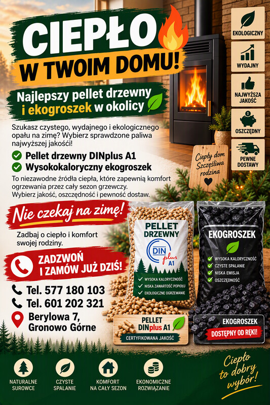 Elbląg CIEPŁO W TWOIM DOMU !!!SPRZEDAM PELLET I EKOGROSZEKZRÓB ZAPASY NA ZIMĘ NIE CZEKAJ - ZAMÓW JUŻ DZISIAJ !!!