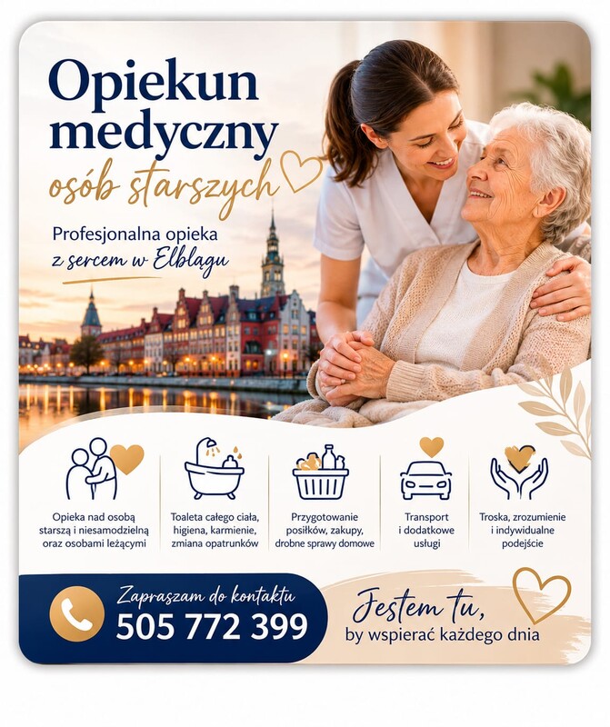 Elbląg Opiekun medyczny osób starszychZapraszam do współpracy jestem dyplomowaną opiekunką medyczną z wieloletnim