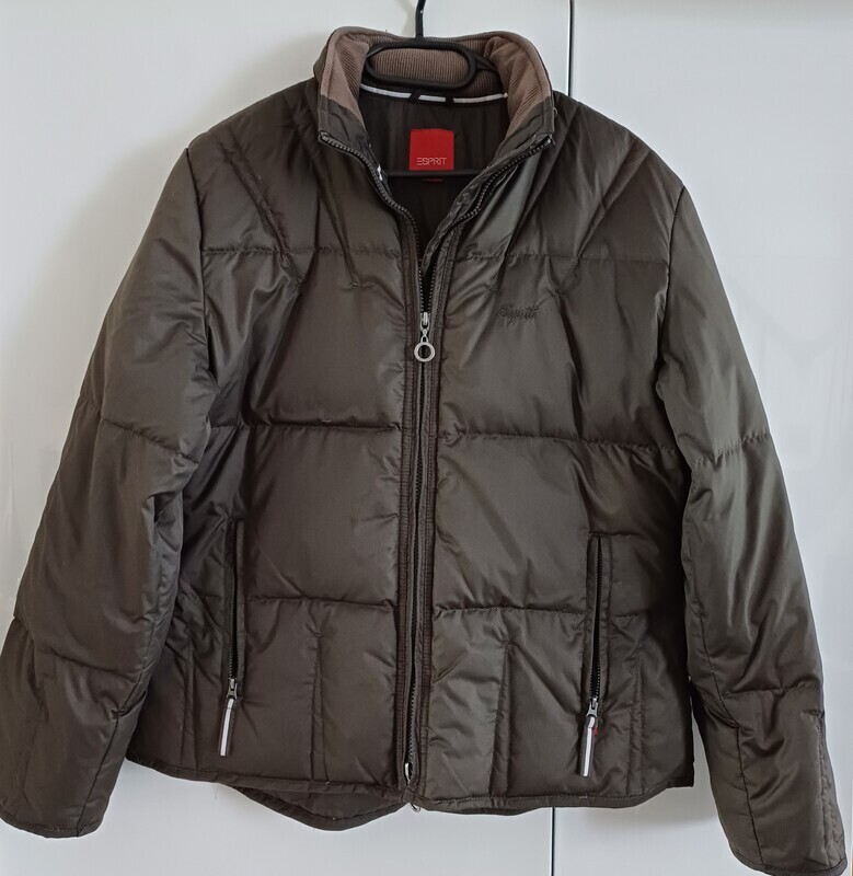 Elbląg NOWA kurtka ESPRIT rozmiar L, ocieplana puch naturalny, kolor ciemny khaki cienki kaptur chowany w kołnierzu