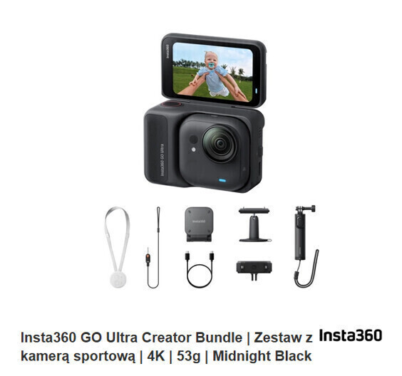 Elbląg Sprzedam Insta360 GO Ultra Creator Bundle + Insta360 Mic Air Na sprzedaż kompletny zestaw Insta360 GO Ultra