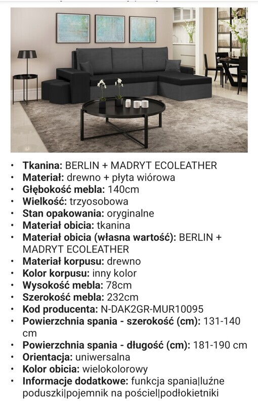 Elbląg dwa lata użytkowania, plus dwie pufy, 
do negocjacji