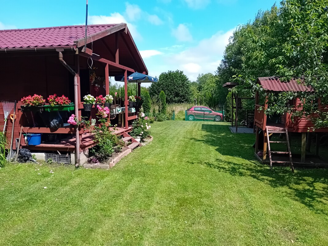 Elbląg Sprzedam działkę rekreacyjną ROD Zagaje w Elblągu, 500m&sup2;(kierunek Stagniewo). Domek drewniany z tarasem