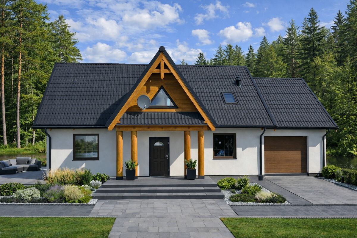 Elbląg DOM DREWNIANY JEDNORODZINNY ECOHOUSE II- Z GARAŻEMJesteśmy firmą zajmującą się produkcją domów drewnianych