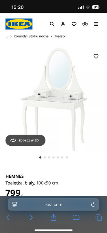 Elbląg Sprzedam toaletkę z Ikei z kolekcji Hemnes. Stan bardzo dobry. Wartość nowej toaletki wynosi 799 zł. Szczegóły
