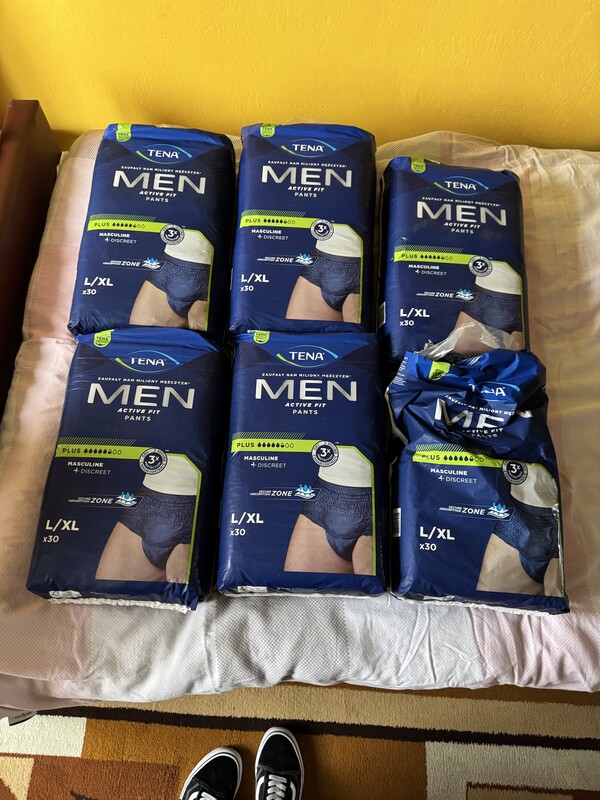 Elbląg Dzień dobry, mam na sprzedaż pampersy męskie w rozmiarze L/XL  firmy TENA man 30 sztuk (5 nowych opakowań i
