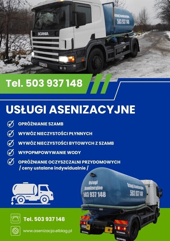 Elbląg USŁUGI ASENIZACYJNE, WYWÓZ SZAMBA, WYWÓZ NIECZYSTOŚCI PŁYNNYCH