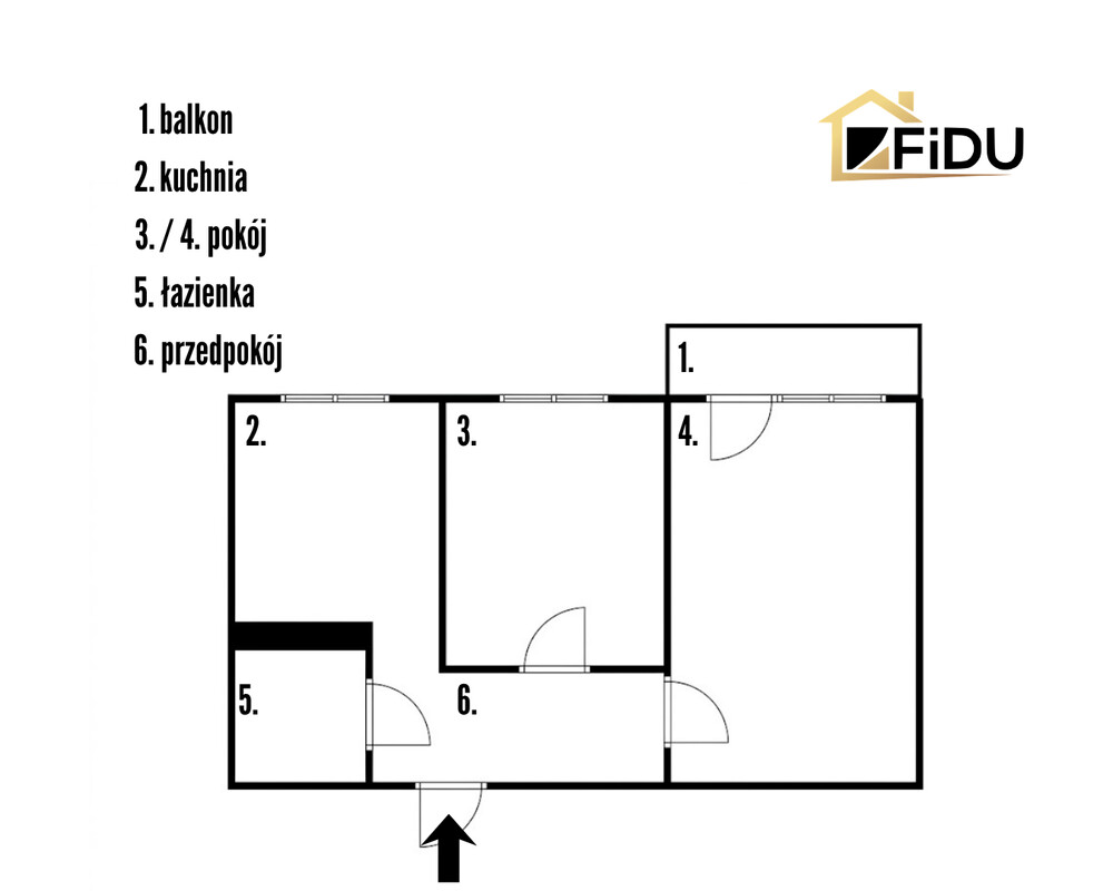 Elbląg FiDU Biuro Nieruchomości prezentuje: Elbląg, ul. J.Wybickiego Ekspozycja okien południowa 47.7 m² | 2 pokoje