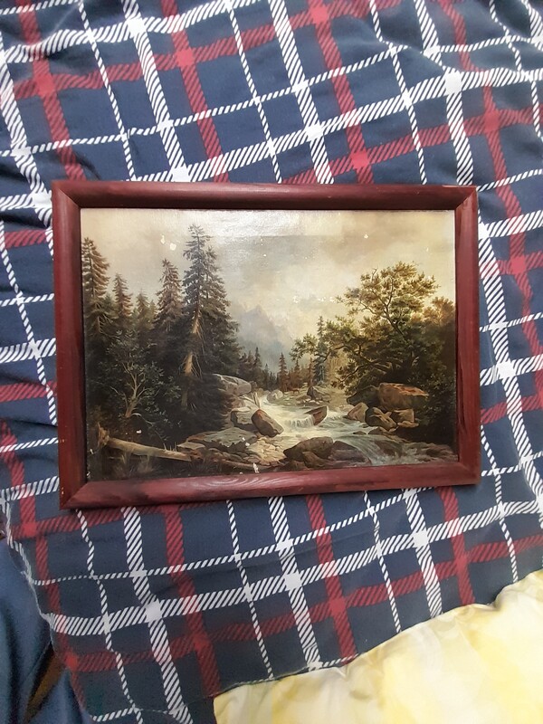 Elbląg Jozef Thoma Potok Górski obraz olejny 40x29