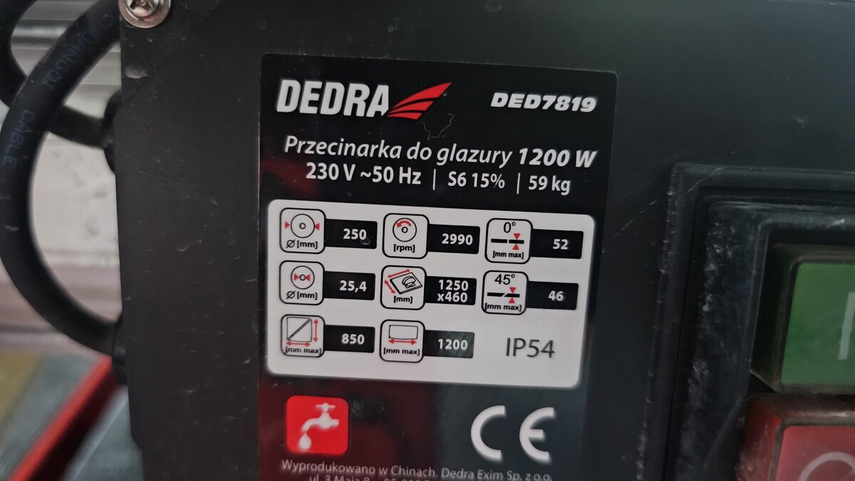 Elbląg Sprzedam! Przecinarka do glazury, maszyna do cięcia DEDRA DED7819, 1200W, długość cięcia 1200mm Maszyna do