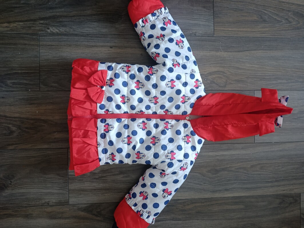 Elbląg Sprzedam kurtkę na zimę dla dziewczynki z motywem Myszki Minnie. Stan bardzo dobry jedynie małe zaciągnięcie na
