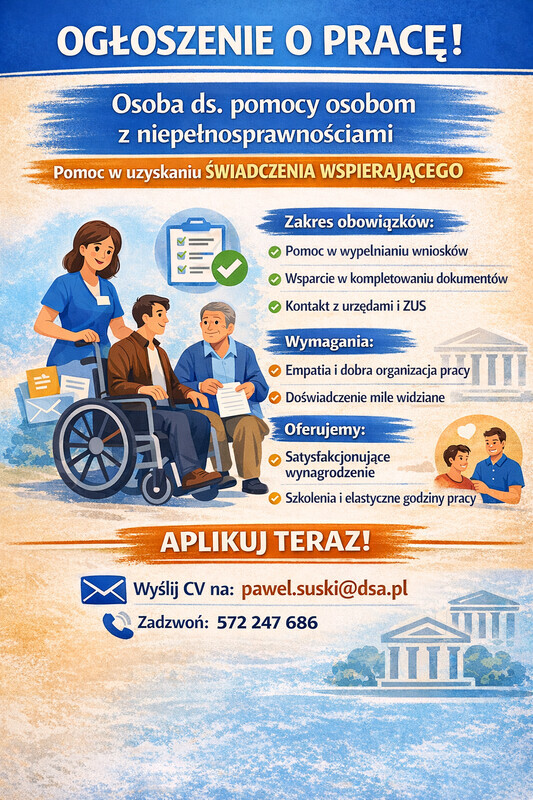 Elbląg Osoba ds. pomocy osobom z niepełnosprawnościami 🔹 Zakres obowiązków:Udzielanie