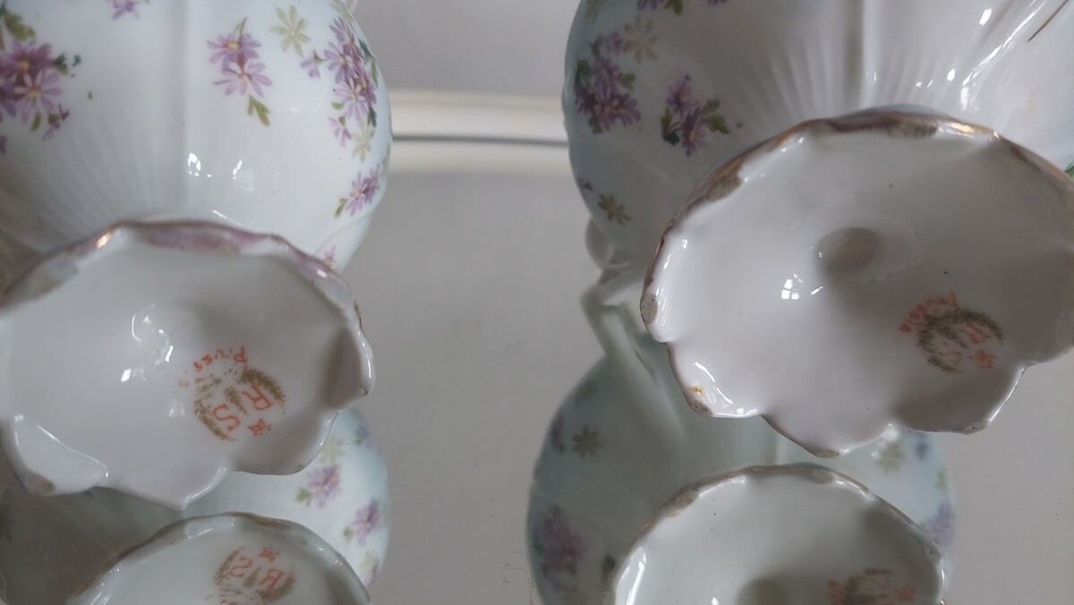 Elbląg Ponad 100 letni komplet porcelanowy KREM I CUKIERNICA Prussia sygnowany Antyk, ma mikro uszkodzenia, ale