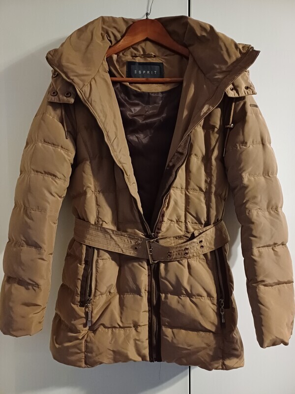 Elbląg NOWA karmelową kurtka zimowa firmy ESPRIT rozmiar 36 odpinany kaptur, z paskiem