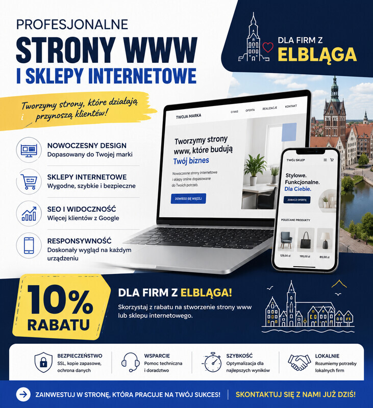 Elbląg RABAT dla firm z ELBLĄGA! // Strona Internetowa // Sklep Interntowy // Social Media // Grafiki // Marketing //