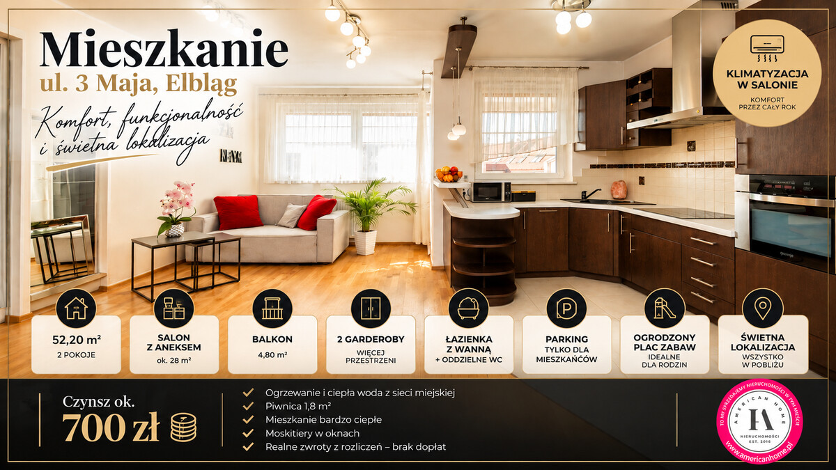 Elbląg TO MY SPRZEDAJEMYNIERUCHOMOŚCI W TYM MIEŚCIEBIURO NIERUCHOMOŚCIAMERICAN HOMEFOR SALE - PRZYTULNE MIESZKANIE