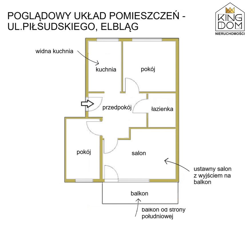 Elbląg KINGDOM NIERUCHOMOŚCI BLISKO CIEBIE USTAWNE 3-POKOJOWE MIESZKANIE Z BALKONEMDO WŁASNEJ ARANŻACJIPOŁOŻONE BLISKO