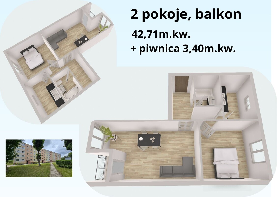 Elbląg Na sprzedaż 2-pokojowe mieszkanie 42,71 m² Elbląg, ul. Bażyńskiego 1 – 4.piętro, zadbany budynek +