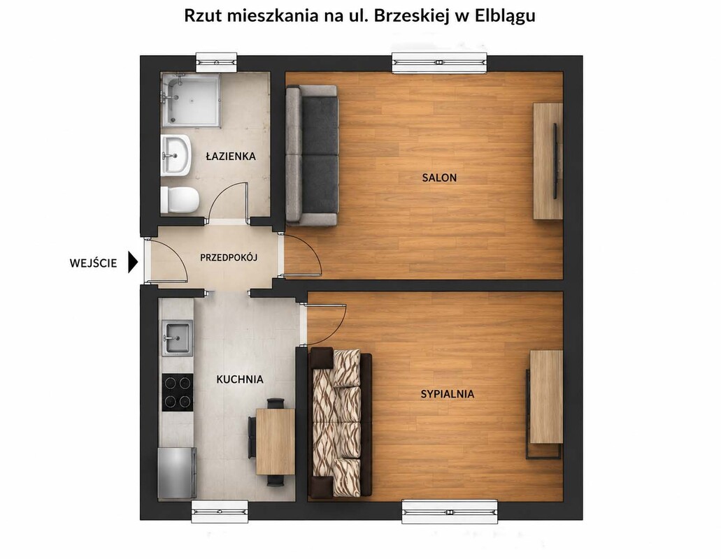 Elbląg DE FACTO NIERUCHOMOŚCI TWÓJ ZAUFANY PARTNER! MIESZKANIE NA UL. BRZESKIEJ W ELBLĄGU 44 M2 - 2 POKOJE, ODDZIELNA