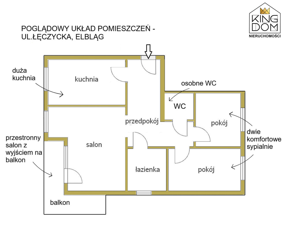 Elbląg KINGDOM NIERUCHOMOŚCI BLISKO CIEBIEKOMFORTOWE 3-POKOJOWE MIESZKANIENA 1.PIĘTRZE W BUDYNKU Z WINDĄUL. ŁĘCZYCKA,
