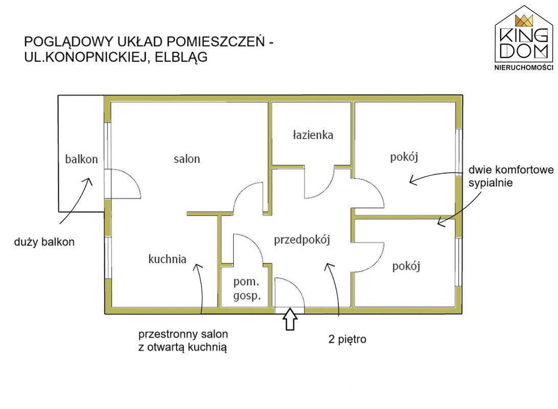 Elbląg KINGDOM NIERUCHOMOŚCI BLISKO CIEBIE NOWOCZESNE 3-POKOJOWE MIESZKANIE Z GARAŻEMPOŁOŻONE NA DRUGIM PIĘTRZECICHA I