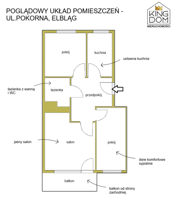 Elbląg KINGDOM NIERUCHOMOŚCI BLISKO CIEBIEFUNKCJONALNE 3-POKOJOWE MIESZKANIE Z BALKONEMPOŁOŻONE W ŚWIETNIE