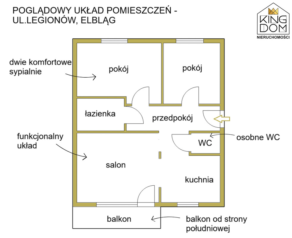 Elbląg KINGDOM NIERUCHOMOŚCI BLISKO CIEBIEKOMFORTOWE, PRZESTRONNE 3-POKOJOWE MIESZKANIE Z BALKONEMPOŁOŻONE NA ZADBANYM