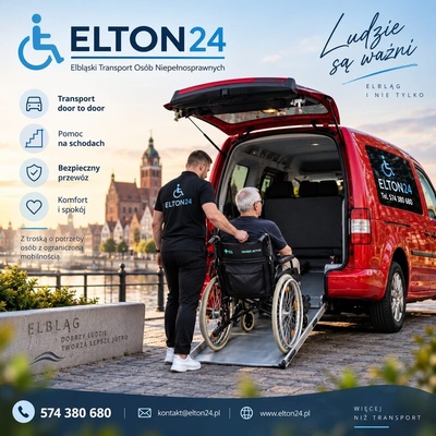Elbląg ELTON24 – Elbląski Transport Osób Niepełnosprawnych Komfortowy przejazd i pełna pomoc na każdym etapie podróży.