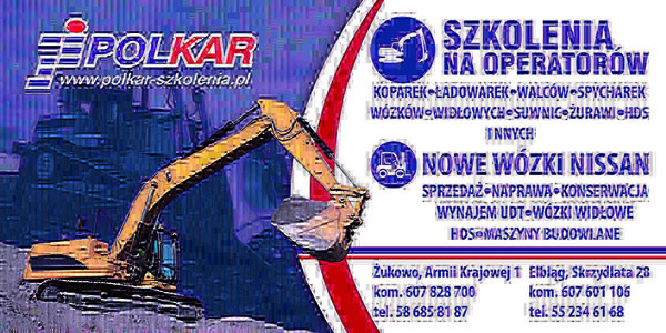 Elbląg Zapraszamy na szkolenia operatorów maszyn do robót ziemnych, budowlanych i drogowych 13 maja godz.15.00. 