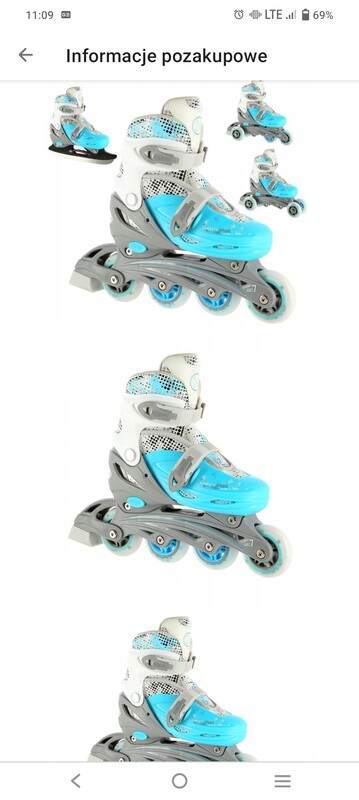 Elbląg Sprzedam niebieskie łyżworolki 4w1 (wrotki, łyżwy, łyżworolki, rolko-wrotki), rozmiar 35-38 (długość wkładki