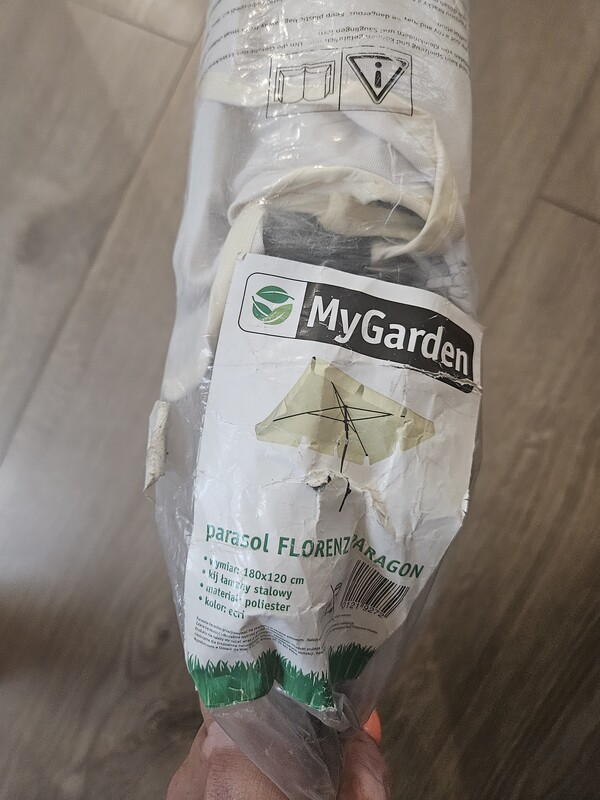 Elbląg Sprzedam parasol ogrodowy My Garden Florenz, wymiary 180x120 cm, kolor ecru. Jak nowy może ze 2x rozłożony.