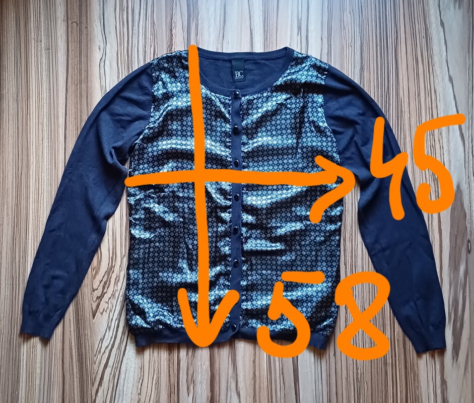 Elbląg Sweterek damski dzianinowy granatowy B. C.BEST CONNETIONS, Rozmiar 38,pasuje ns S M, przód atłasowy,