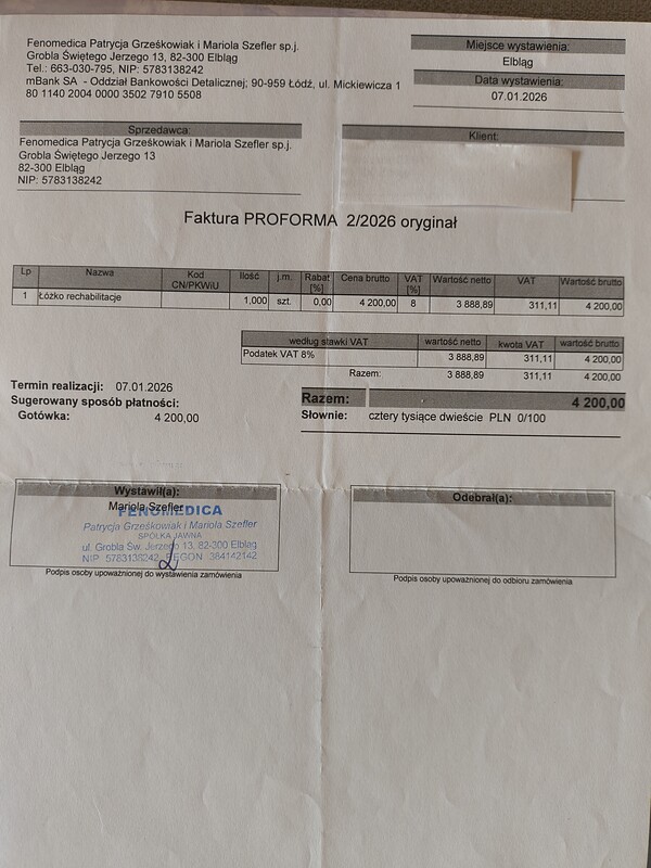 Elbląg Sprzedam łóżko rehabilitacyjne wraz z materacem. Łózko elektryczne, zakupione w styczniu tego roku, na gwarancji.