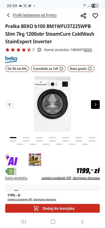 Elbląg Sprzedam nową pralkę firmy Beko. Cena 900zl