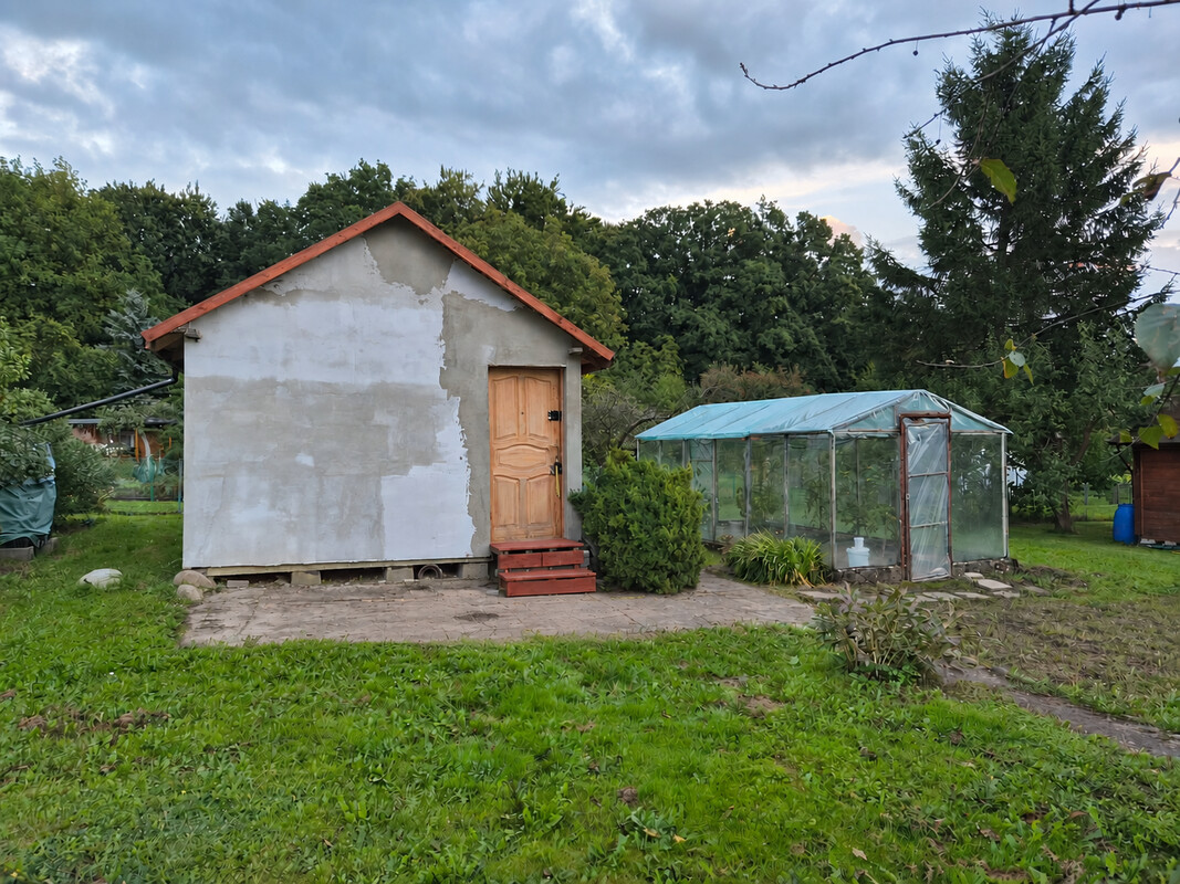 Elbląg Działka ROD Słoneczne Wzgórze 450 m² – odstąpię prawo do użytkowania | domek | szklarnia