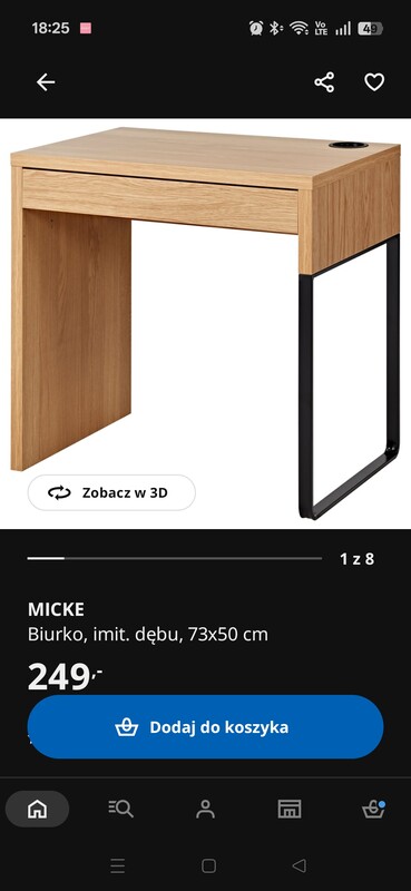 Elbląg Biurko IKEA Micke w kolorze jasnego drewna z metalową nogą. Posiada szufladę oraz otwór na kable. W stanie