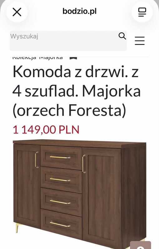 Elbląg Sprzedam zestaw mebli firmy Bodzio (Foresta orzech); komoda, witryna, biurko, stolik, krzesło. Stan