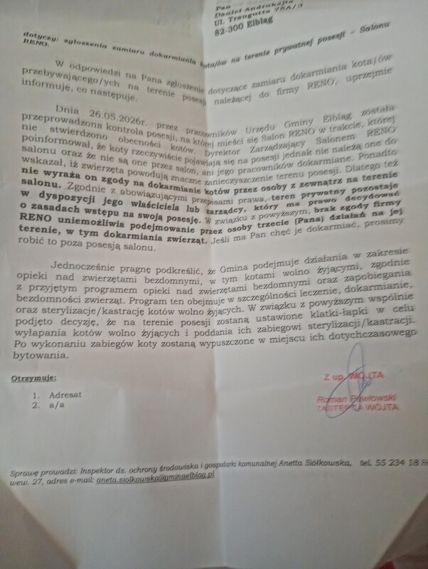 Elbląg Uwaga w Kazimierzowie jest taki salon renault na który wchodzi bezpańskie koty nie karmią ich i nie pozwalają