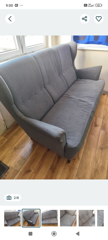 Elbląg Sofa uszak Ikea do renowacji. Technicznie w porządku. Tapicerka do wymiany. Ciężka, solidna, drewniana.