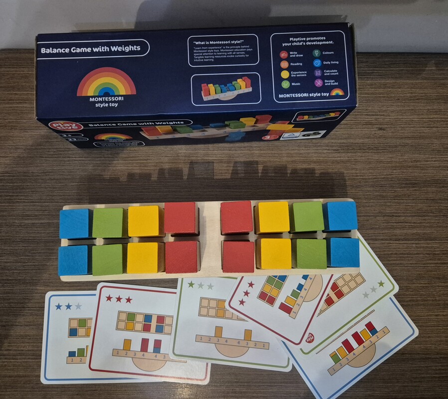 Elbląg Drewniana zabawka edukacyjna firmy Play Tive - nauka porównywania ciężaru na szali.
Po jednym dziecku, stan