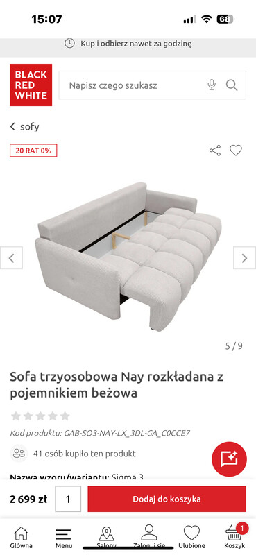Elbląg Sprzedam nową beżową i nie rozpakowaną kanapę Firmy BRW z powodu zmiany koncepcji na narożnik. Cena w sklepie
