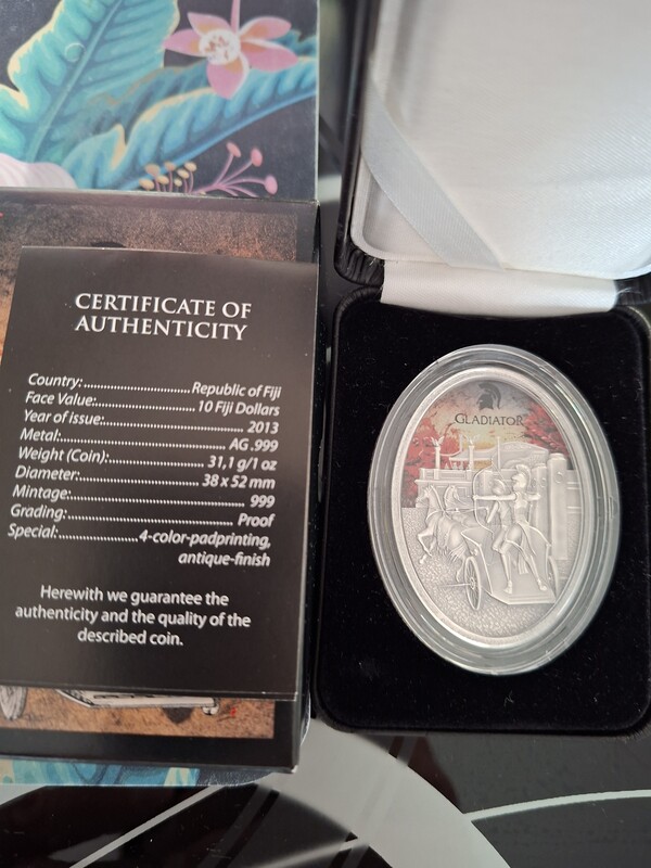 Elbląg Sprzedam piękna monetę inwestycyjną 1oz Ag. 999 Gladiator z 2013 r. Stan monety ideał; ani jednej ryski. W
