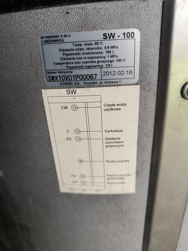 Elbląg Witam. sprzedam bojler stojący do C. O. z wbudowaną grzałka elektryczna. Został po wymianie kotłowni. Używany