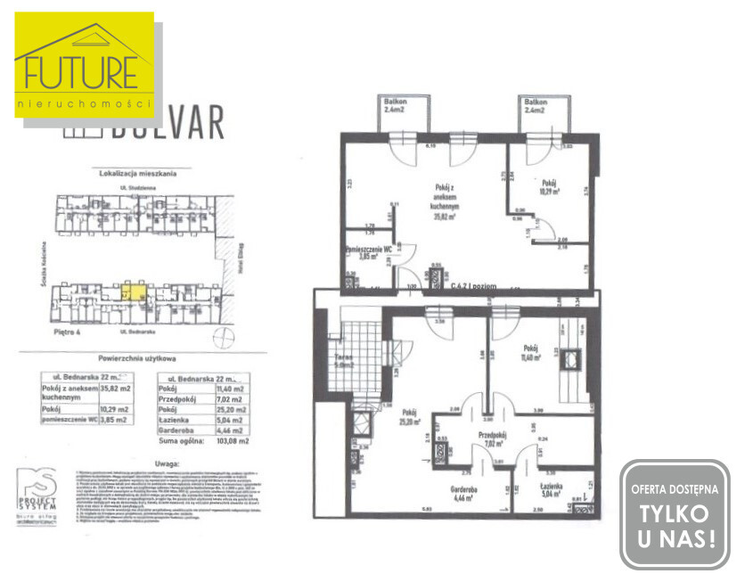 Elbląg FUTURE NIERUCHOMOŚCISprzedam apartament- Elbląg, Bednarska.   JEDYNY TAKI  APARTAMENT W SERCU