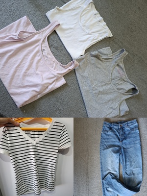 Elbląg Oddam damskie  koszulki S i jeansy H&M rozmiar XS/S. W zamian płyn do płukania obojętnie jaki. Kontakt sms