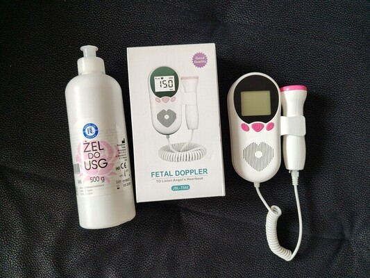 Elbląg Sprzedam detektor tętna płodu+przynajmniej połowa butelki żelu do USG, oraz 2 testy do wykrywania wód