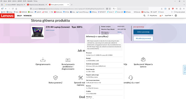 Elbląg Notebook 17 Lenovo Z70-80 - Type 80FG i5-5200U 2.2Ghz RAM8GB SSD500GB nVidia GeForce840M4GB MS-Windows 11 Pro