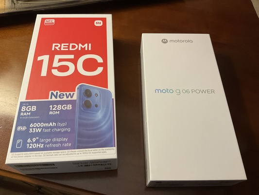 Elbląg Sprzedam dwa fabrycznie nowe telefony:
1.REDMI 15C - 380 zł, 
2.Motorola moto g 06 POWER - 330 zł.