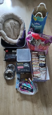 Elbląg Witam sprzedam 55 saszetek karmy dla kota sos, 8 kg karmy suchej legowisko duża kuweta i worki 30 szt i